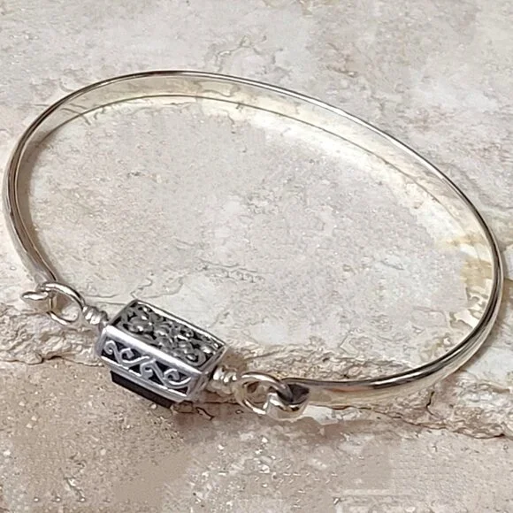 Onyx Gemstone & 925 Sterling Silver Filigree Reversible Bracelet - Picture 3 of 9